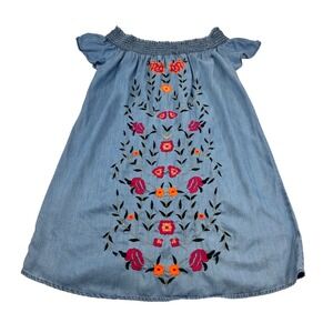 Miami Blue Tencel‎ Off Shoulder Dress Floral Embroidered Casual Boho Medium